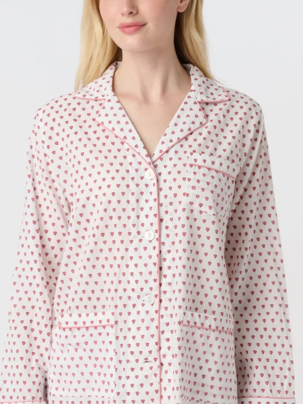 NWT Roller Rabbit Hearts Loungewear Long Sleeve Pajama Top Pink Hearts XSmall